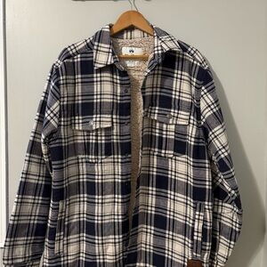 Plaid Shirt Jacket - Navy and Cream